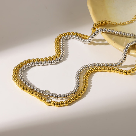 Colliers de perles pour femmes en acier inoxydable, étanches, couleur or et zircon
