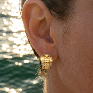 Boucles D'Oreilles Puces Classiques À Rayures En Acier Inoxydable, Étanches, Couleur Or, Avec Strass. h5 Image4