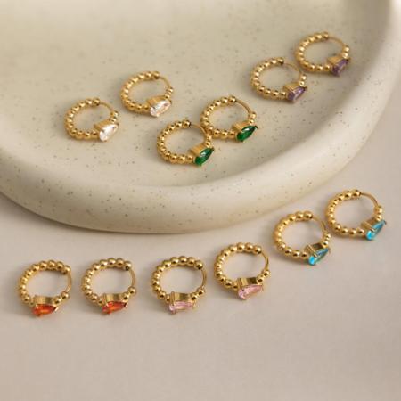 Boucles d'oreilles créoles pour femmes, en acier inoxydable, étanches, couleur or, avec zircon et motif goutte simple.