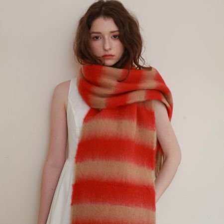 Écharpes d'hiver Simple Series Daily Stripe à pompons, coloris mélangés, en laine et polyester 2