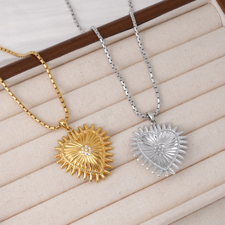 Colliers pendentifs rétro en forme de cœur, en acier inoxydable, couleur or, avec strass, pour femmes 2