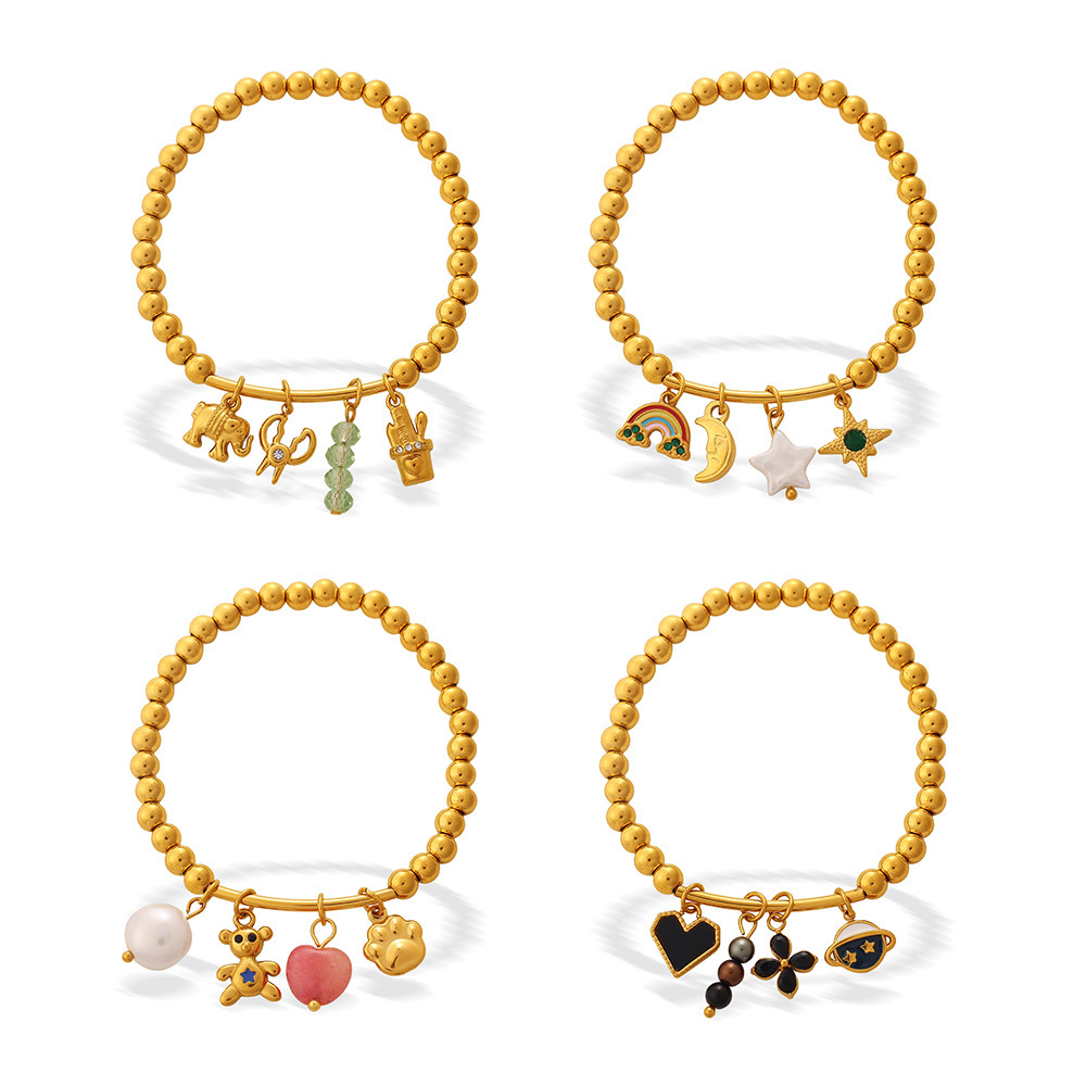 Bracelets À Breloques Simples Pour Femmes, En Acier Inoxydable, Couleur Or, Avec Motif Floral, Cœur, Animal Et Étoile. Image5