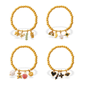 Bracelets À Breloques Simples Pour Femmes, En Acier Inoxydable, Couleur Or, Avec Motif Floral, Cœur, Animal Et Étoile. h5 Image5