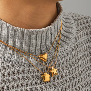 Colliers Pendentifs Pour Femmes Simple Series Daily Heart Star En Acier Inoxydable Étanche Couleur Or h5 Image4