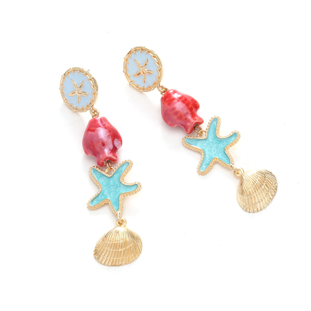 Boucles D'Oreilles Pendantes Pour Femme, Style Océanique, Motif Étoile De Mer, En Alliage, Collection Romantique h5Image3
