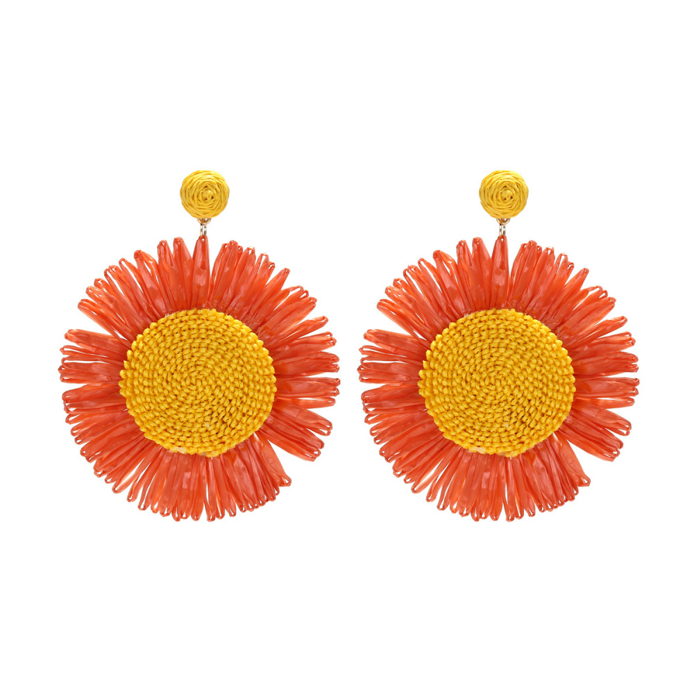 Boucles D'Oreilles Pendantes En Raphia Sweet Flower Pour Femme, Collection Romantique Image3