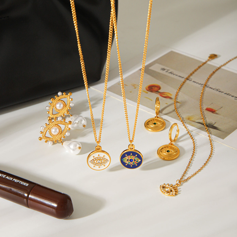 Colliers Pendentifs Pour Femmes Simple Series Daily Devil'S Eye En Acier Inoxydable Étanche Couleur Or Et Zircon Image5