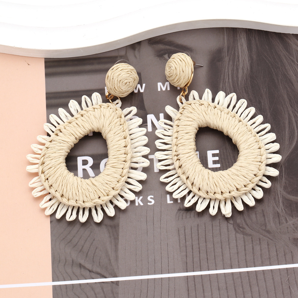 Boucles D'Oreilles Pendantes En Raphia Pour Femmes, Collection Simple Series Vacation Circle Image4