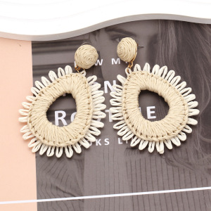 Boucles D'Oreilles Pendantes En Raphia Pour Femmes, Collection Simple Series Vacation Circle h5 Image4
