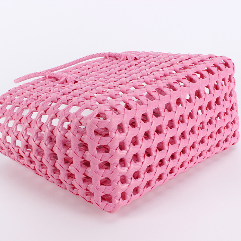 Sac Fourre-Tout Femme En Pvc Tissé Ajouré, Couleur Unie Style Vacances h5Image5