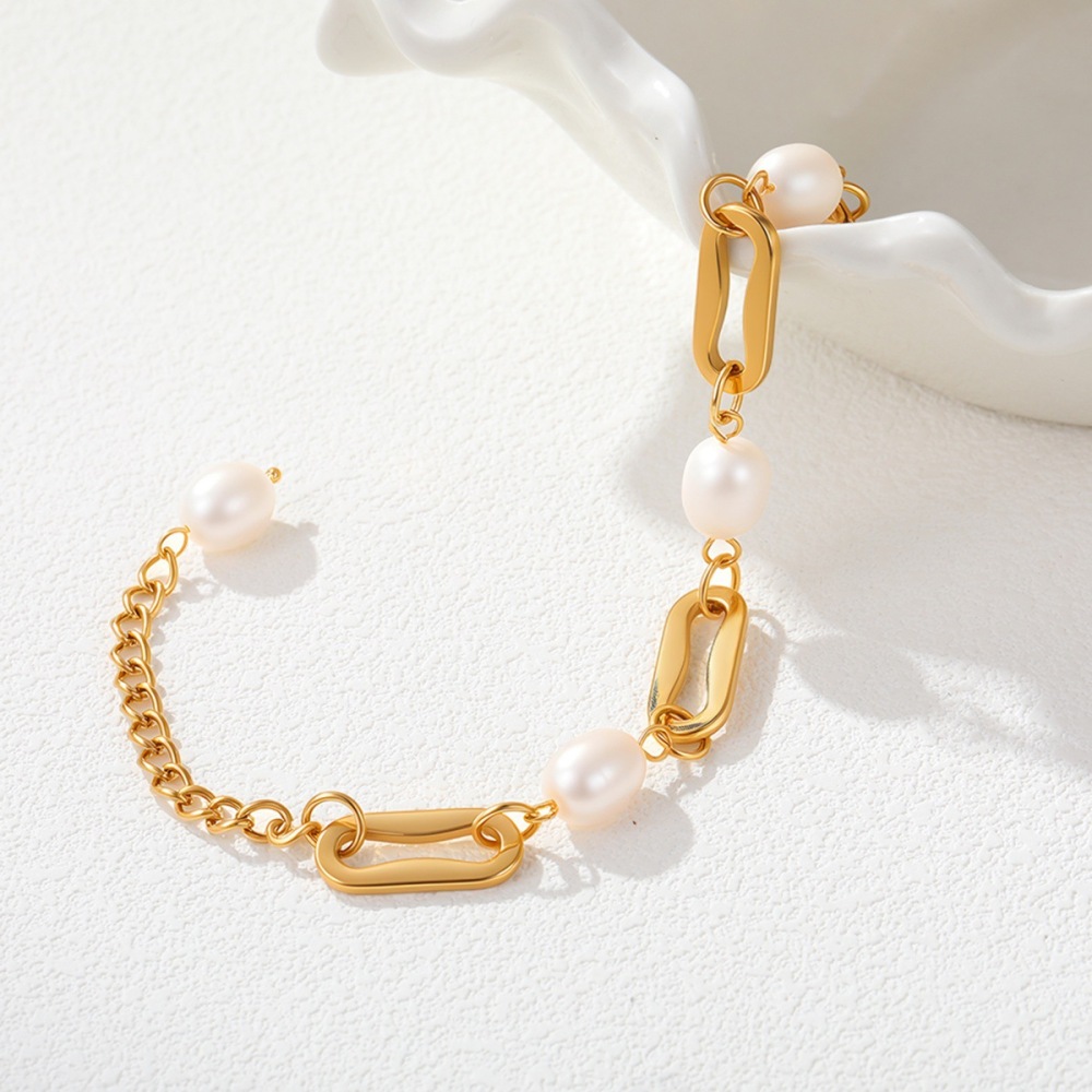 Bracelet Chaîne Pour Femme Simple Series Daily, Forme Irrégulière, En Acier Inoxydable Doré, Étanche. h5Image3