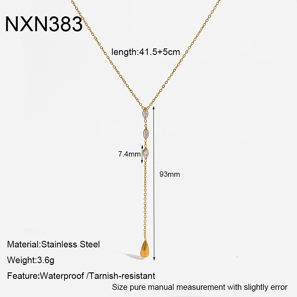 Collier Pendentif Élégant En Forme De Cœur Et Goutte D'Eau, En Acier Inoxydable Étanche, Couleur Or, Avec Zircon. 