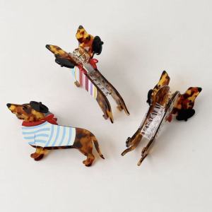 Griffes En Acétate À Rayures En Forme De Teckel, Motif Cœur Mignon Et Dessin Animé, Série Simple h5 Image4