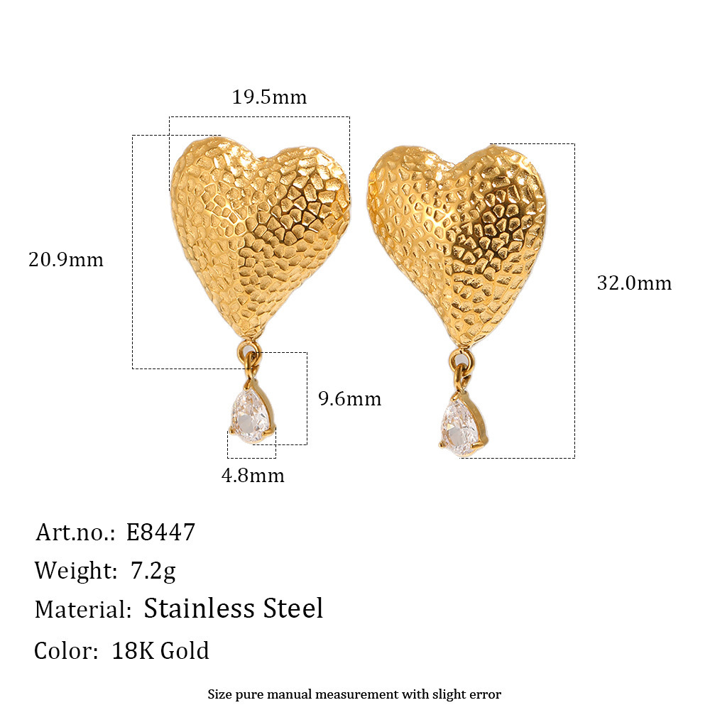 Boucles D'Oreilles Pendantes Pour Femme, Style Rétro, Cœur Et Lune, En Acier Inoxydable Étanche Avec Zircon, Collection Classique 