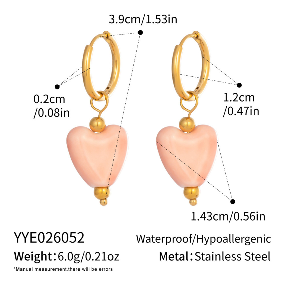 Boucles D'Oreilles Pendantes Pour Femmes Simple Series Daily Heart En Acier Inoxydable Étanche Couleur Or 