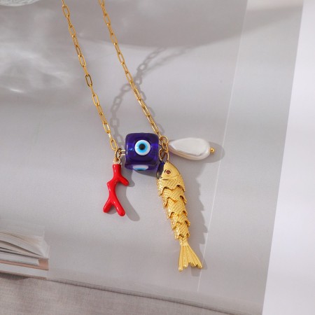 Colliers pendentifs pour femmes en cuivre, motif poisson, style vacances océaniques 2