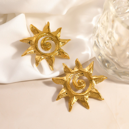 Boucles d'oreilles puces pour femmes, collection classique, modèle Simple Sun, en acier inoxydable étanche, couleur or. 2