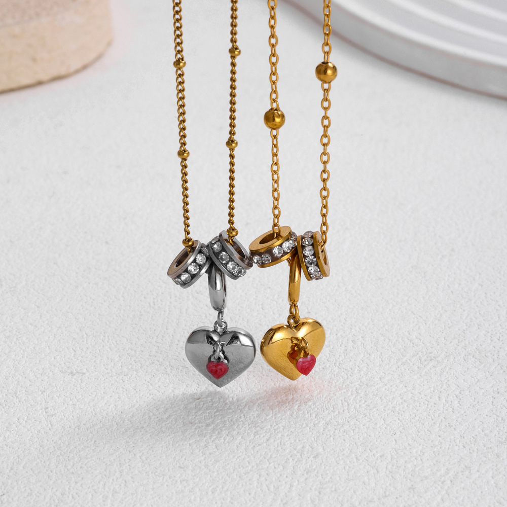 Colliers Pendentifs Pour Femmes, Collection Simple Series Retro Heart Beads, En Acier Inoxydable Étanche, Couleur Or h5Image3