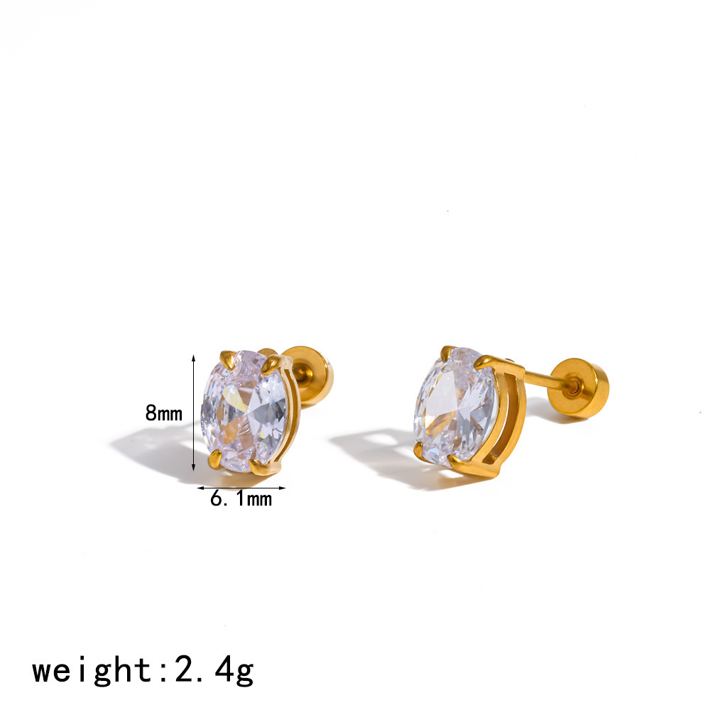Boucles D'Oreilles Puces Simples En Acier Inoxydable Étanche Couleur Or Avec Strass Pour Femmes 