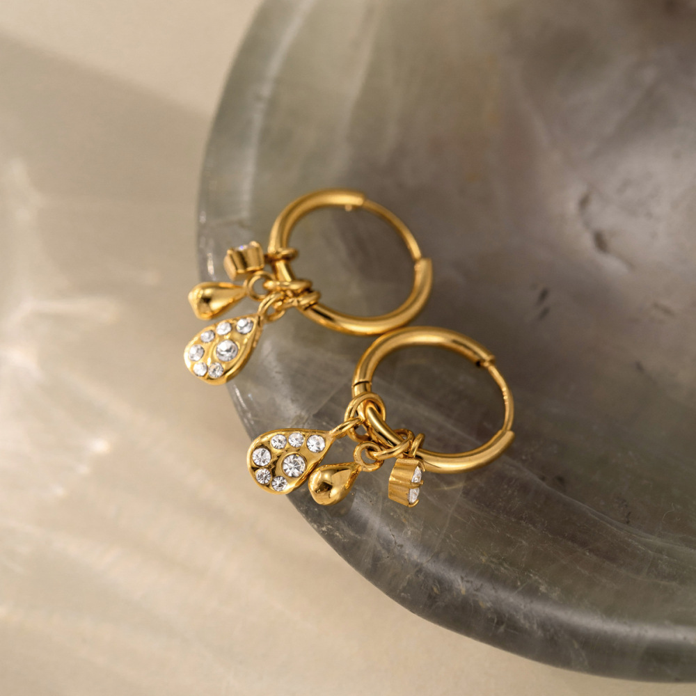 Boucles D'Oreilles Pendantes Pour Femmes, En Acier Inoxydable Étanche, Couleur Or, Modèle Simple Droplet h5Image2