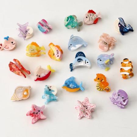 Série simple d'animaux mignons de style dessin animé océanique, coquillages, étoiles de mer, griffes en acétate