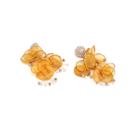 Boucles d'oreilles pendantes pour femme, collection romantique, motif floral, strass et perles artificielles 2