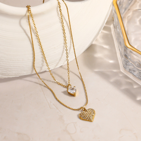 Colliers pendentifs pour femmes, collection Simple, élégants, en forme de cœur, en acier inoxydable étanche, couleur or et zircon. 2