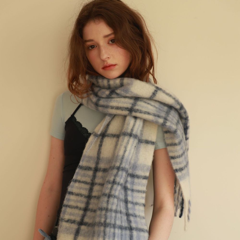 Écharpes D'Hiver En Laine Et Polyester À Carreaux Et Pompons, Collection Simple Series Image3