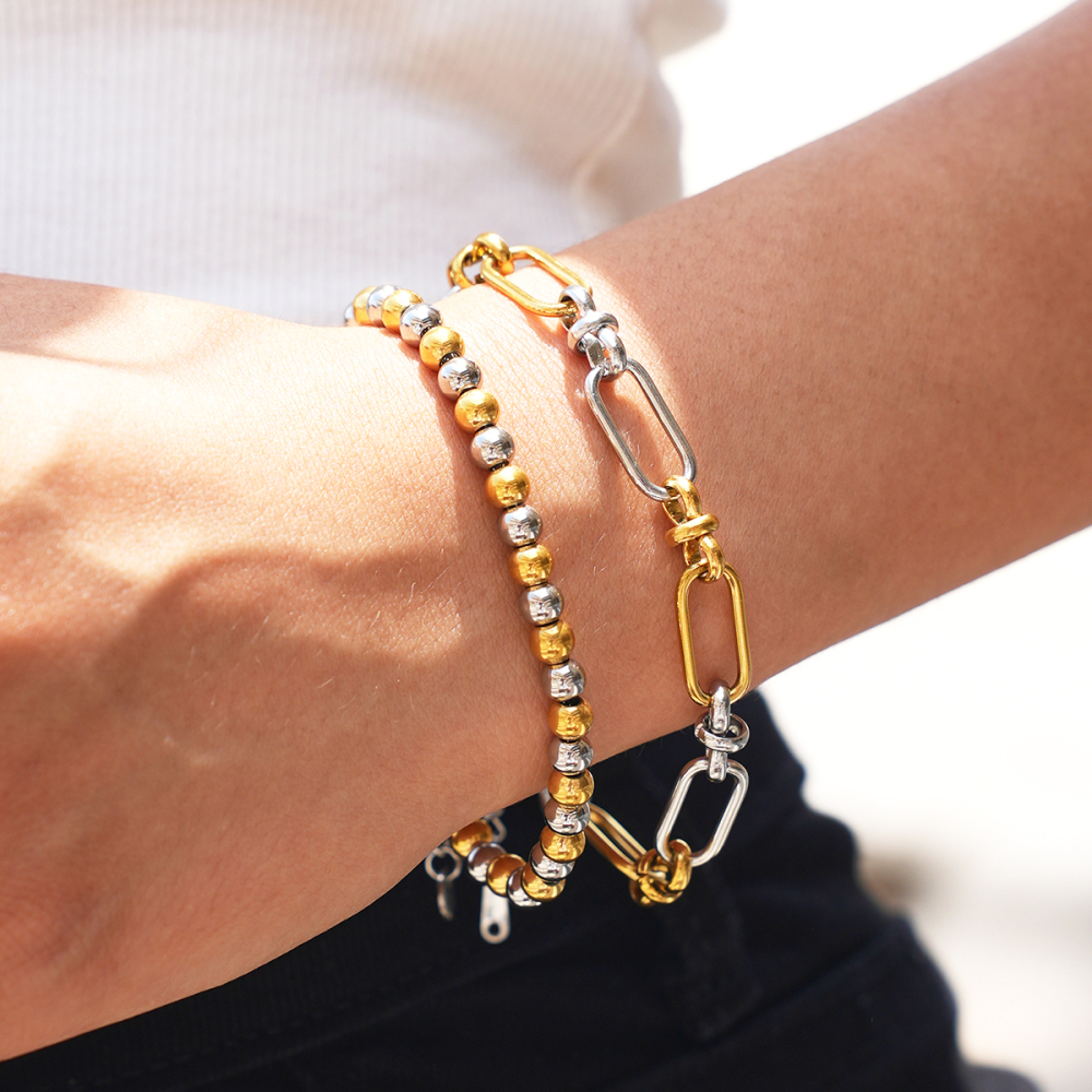 Ensembles De Bracelets Simple Series Daily Shape En Acier Inoxydable Étanche Couleur Or Image3