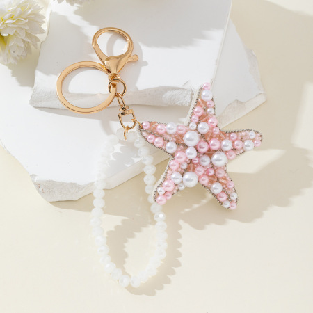 Porte-clés romantique en alliage, style océanique, perles multicolores, étoile de mer, collection vacances. 2