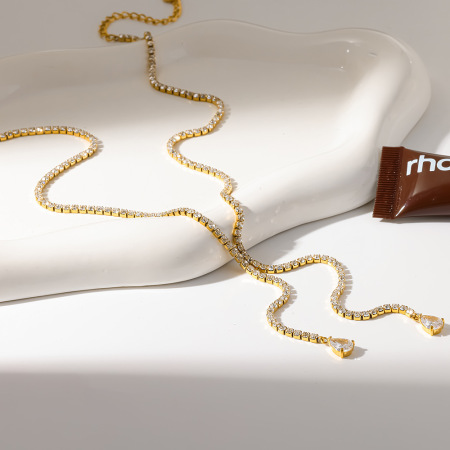 Colliers pendentifs luxueux pour femmes, en acier inoxydable étanche, couleur or, ornés de zircon. 2
