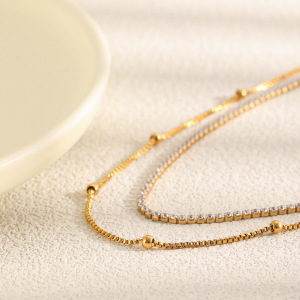 Colliers Superposés Pour Femmes, En Acier Inoxydable, Couleur Or, Étanches, Avec Zircon Et Chaîne Simple h5 Image3
