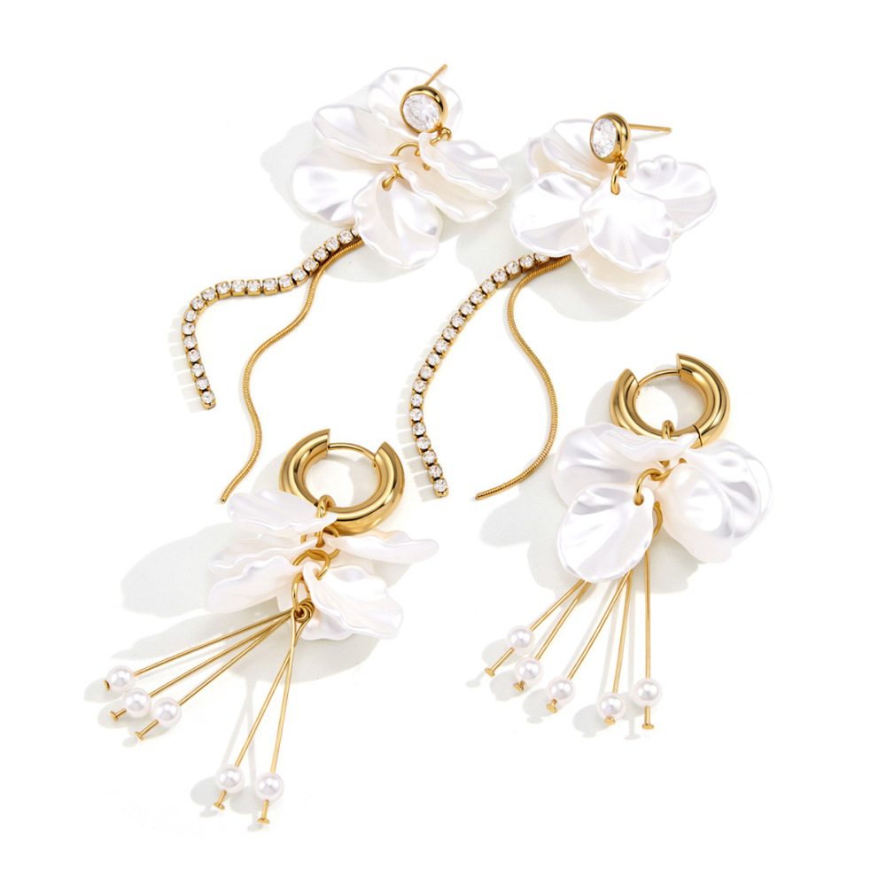 Boucles D'Oreilles Pendantes Pour Femme, Élégantes, À Pompon Fleuri, En Acier Inoxydable Étanche, Couleur Or, Collection Romantique h5Image5