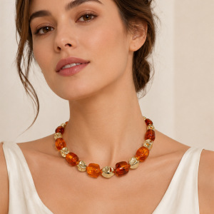 Colliers De Perles Pour Femmes, Collection Simple Series, Style Rétro, Formes Irrégulières, En Résine Couleur Or h5 Image3