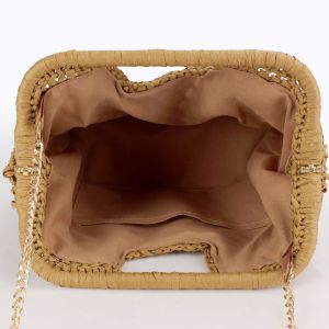 Sac Rond Pour Femme En Raphia Tissé Uni, Style Décontracté h5 Image4