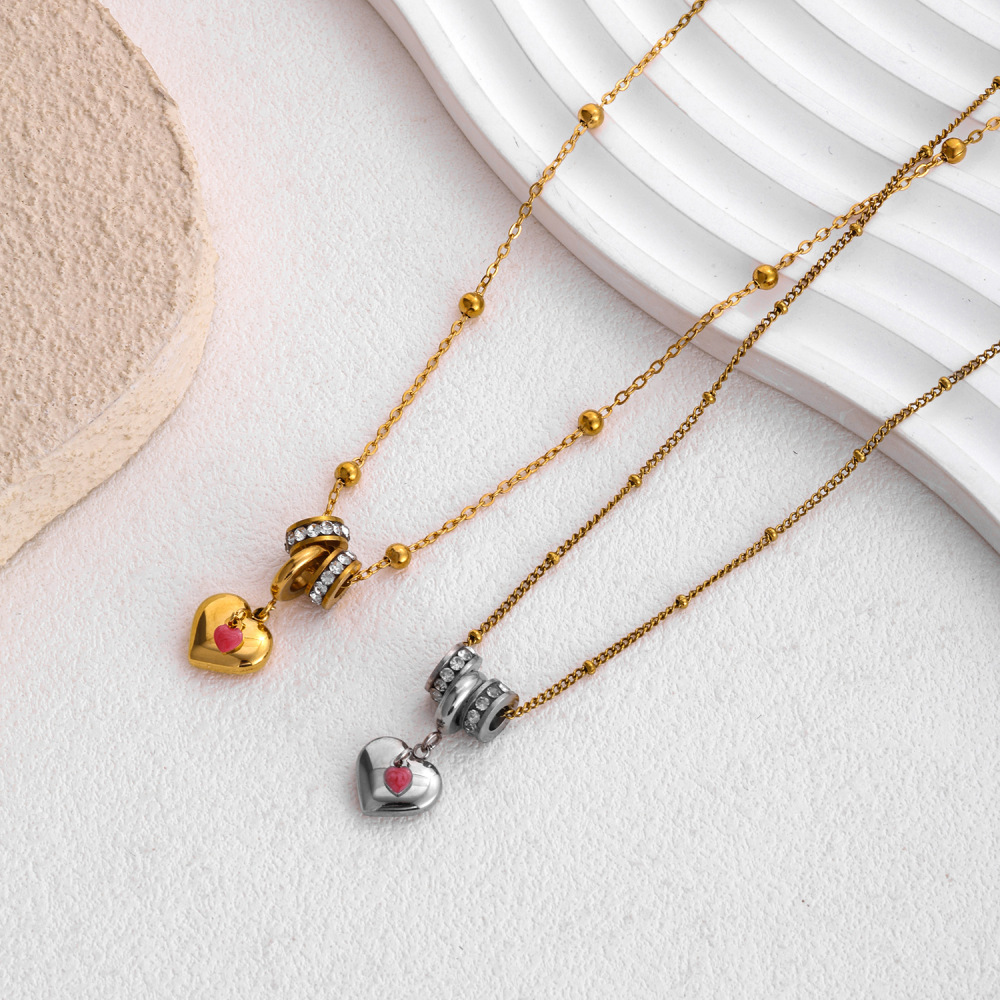 Colliers Pendentifs Pour Femmes, Collection Simple Series Retro Heart Beads, En Acier Inoxydable Étanche, Couleur Or h5Image4