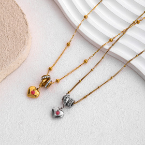 Colliers Pendentifs Pour Femmes, Collection Simple Series Retro Heart Beads, En Acier Inoxydable Étanche, Couleur Or h5 Image4