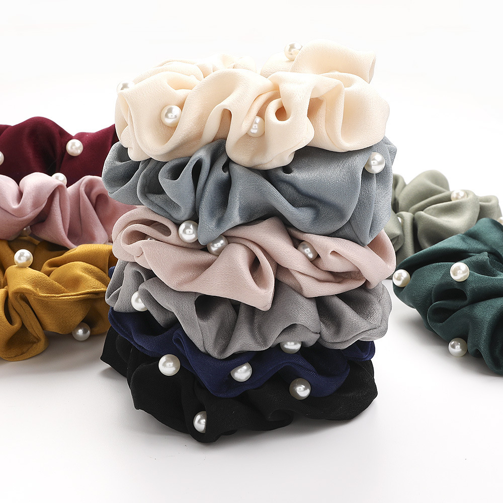 Chouchous En Tissu Uni Couleur Perle Artificielle De La Série Simple Image2