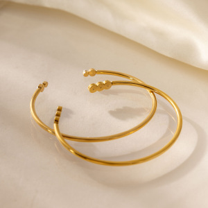 Bracelet Manchette Femme Simple, Uni, En Acier Inoxydable, Étanche, Couleur Or, Avec Zircon. h5 Image4