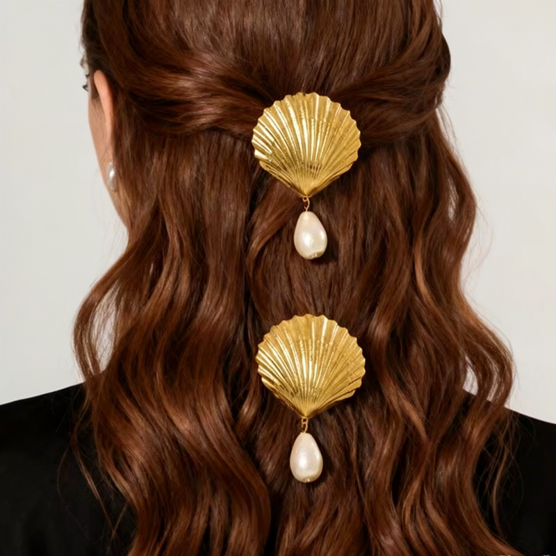 Pinces À Cheveux De Luxe En Coquillage Classique Avec Imitation Perle Image4