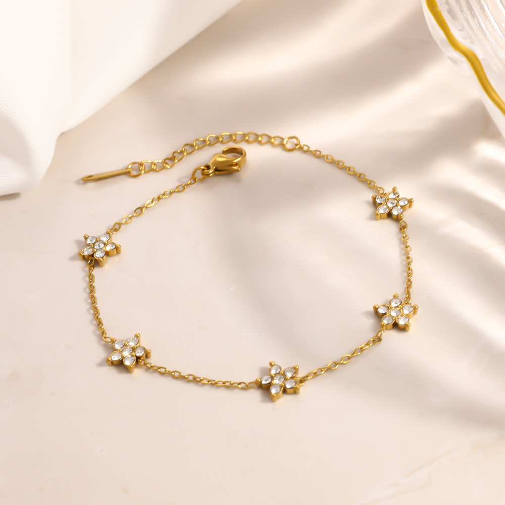Chaîne De Poignet Élégante Et Simple En Acier Inoxydable, Couleur Or, Avec Zircon, Étanche. Image2