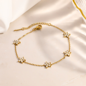 Chaîne De Poignet Élégante Et Simple En Acier Inoxydable, Couleur Or, Avec Zircon, Étanche. h5 Image2