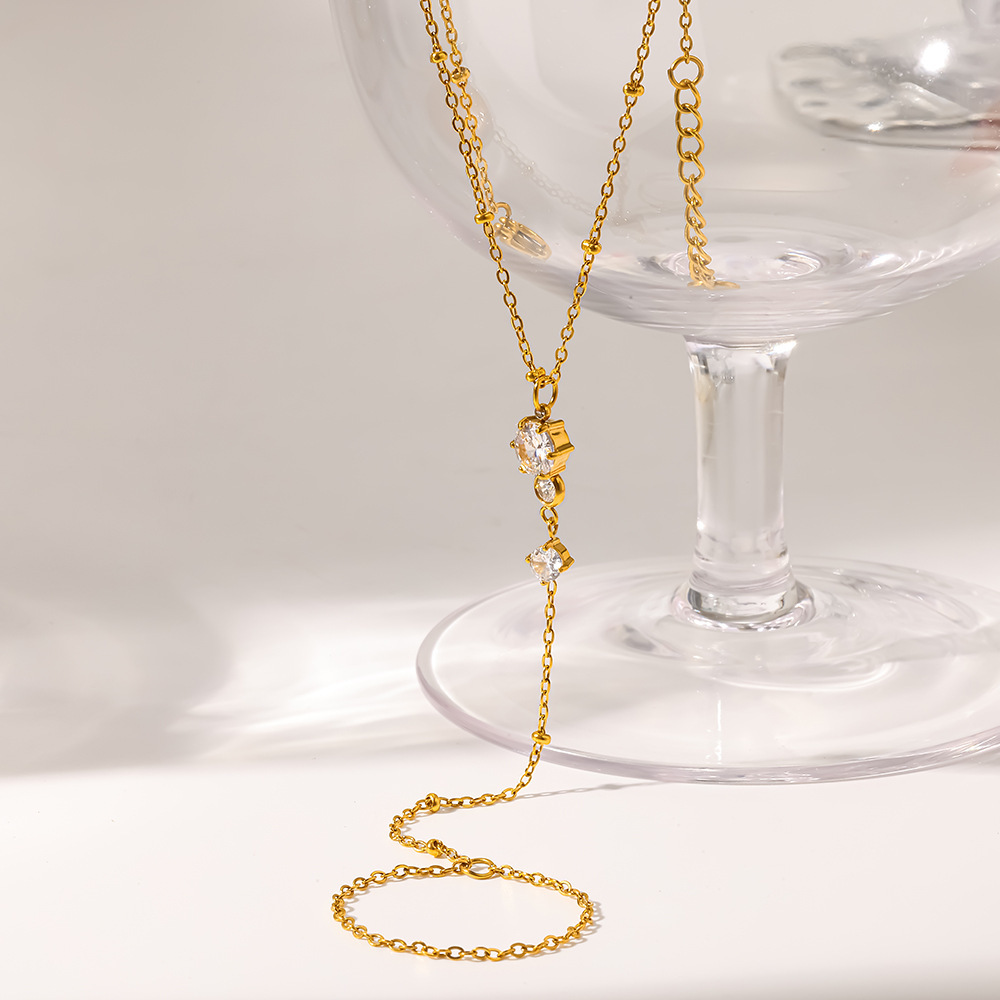 Chaîne De Poignet Pour Femme, Élégante Et Géométrique, En Acier Inoxydable, Couleur Or, Avec Zircon, Étanche. Collection Luxueuse. Image3