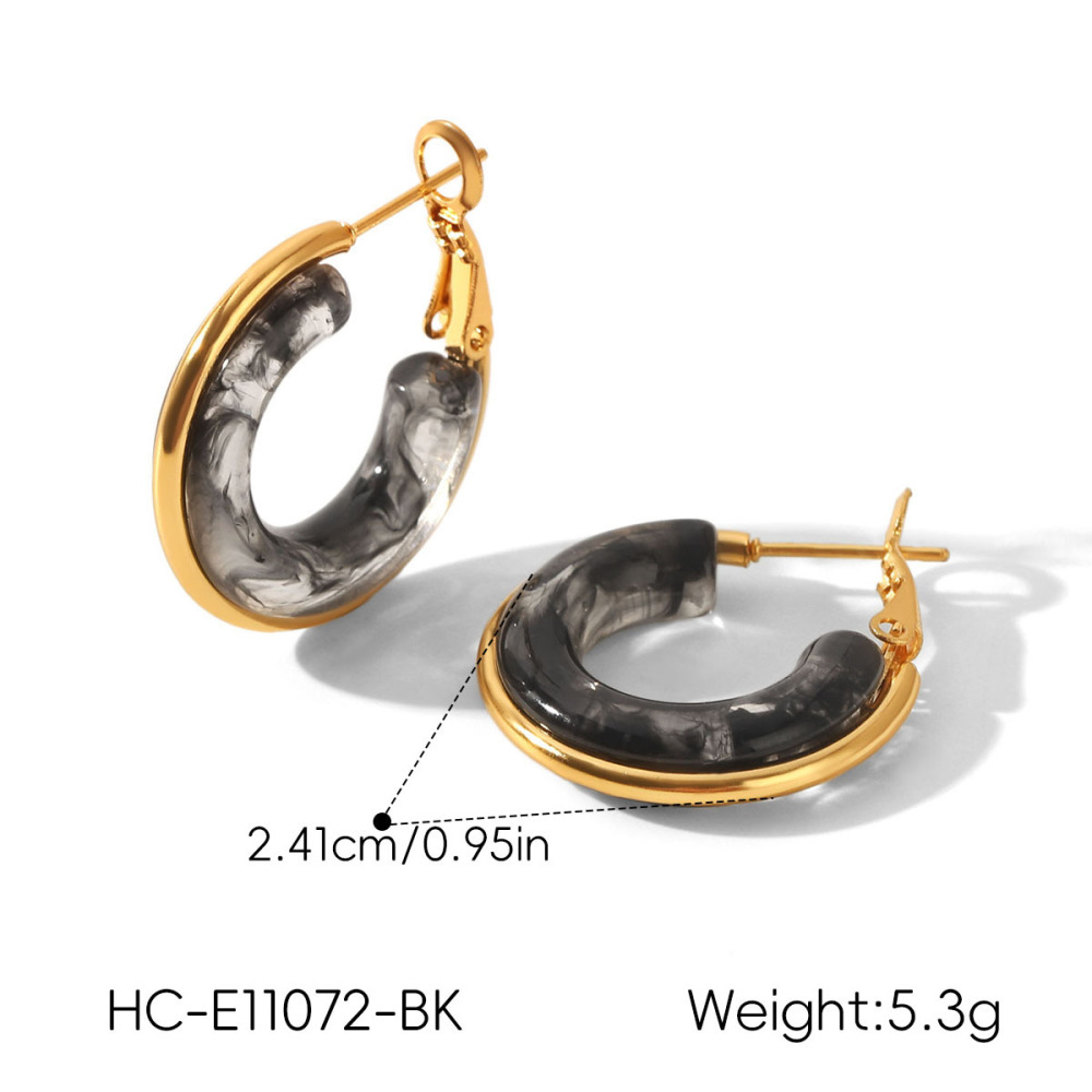 Boucles D'Oreilles Créoles Rondes En Résine Dorée Pour Femmes Image2