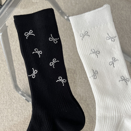 Chaussettes mi-mollet basiques à strass, couleur unie et rebondissante 2