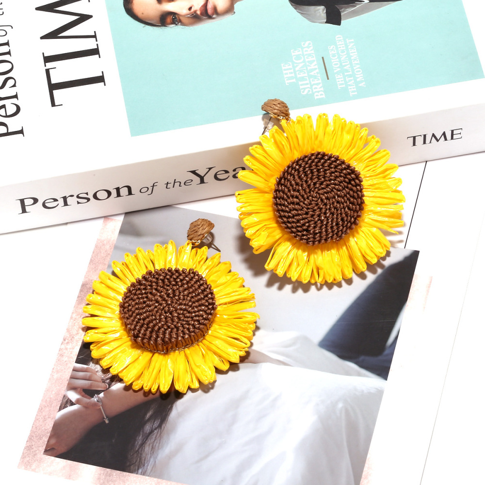 Boucles D'Oreilles Pendantes En Raphia Sweet Flower Pour Femme, Collection Romantique Image4