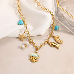 Colliers Pendentifs Pour Femmes, Collection Luxueuse, Style Océanique Mignon, Coquillage Et Étoile De Mer, En Acier Inoxydable Étanche, Couleur Or h5 Image2