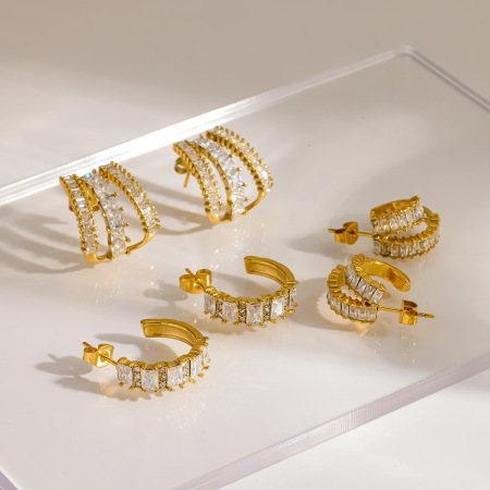 Boucles d'oreilles puces pour femmes en acier inoxydable étanche, couleur or, ornées de strass 2