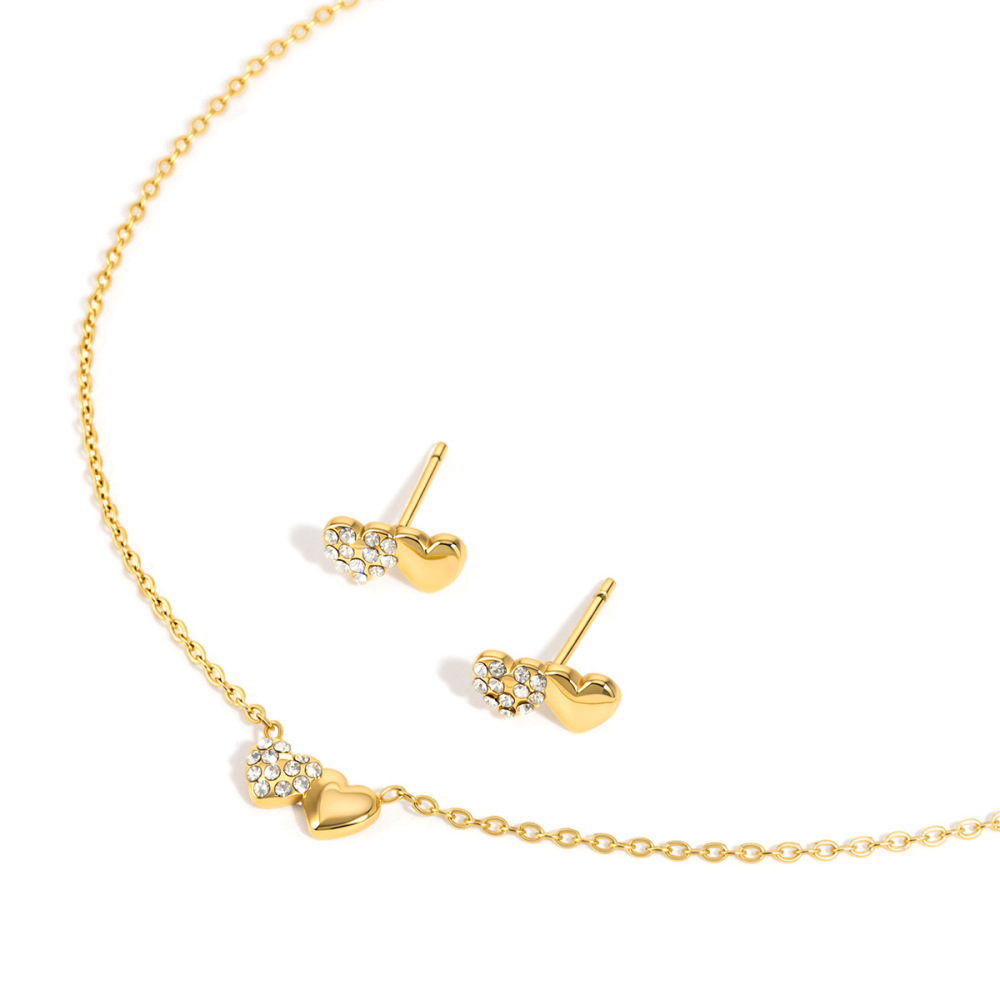 Ensembles De Colliers Pour Femmes En Acier Inoxydable Imperméable, Couleur Or, Avec Strass Et Motif Cœur Simple Image5