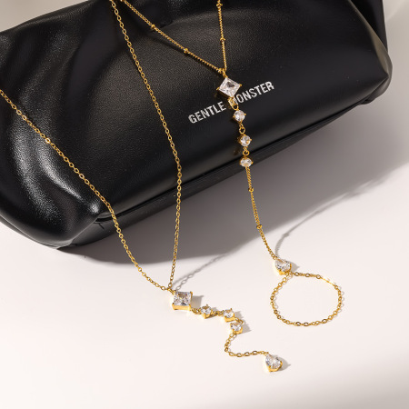 Ensembles de bijoux pour femmes luxueux et élégants, de forme géométrique, en acier inoxydable étanche, couleur or et zircon. 2